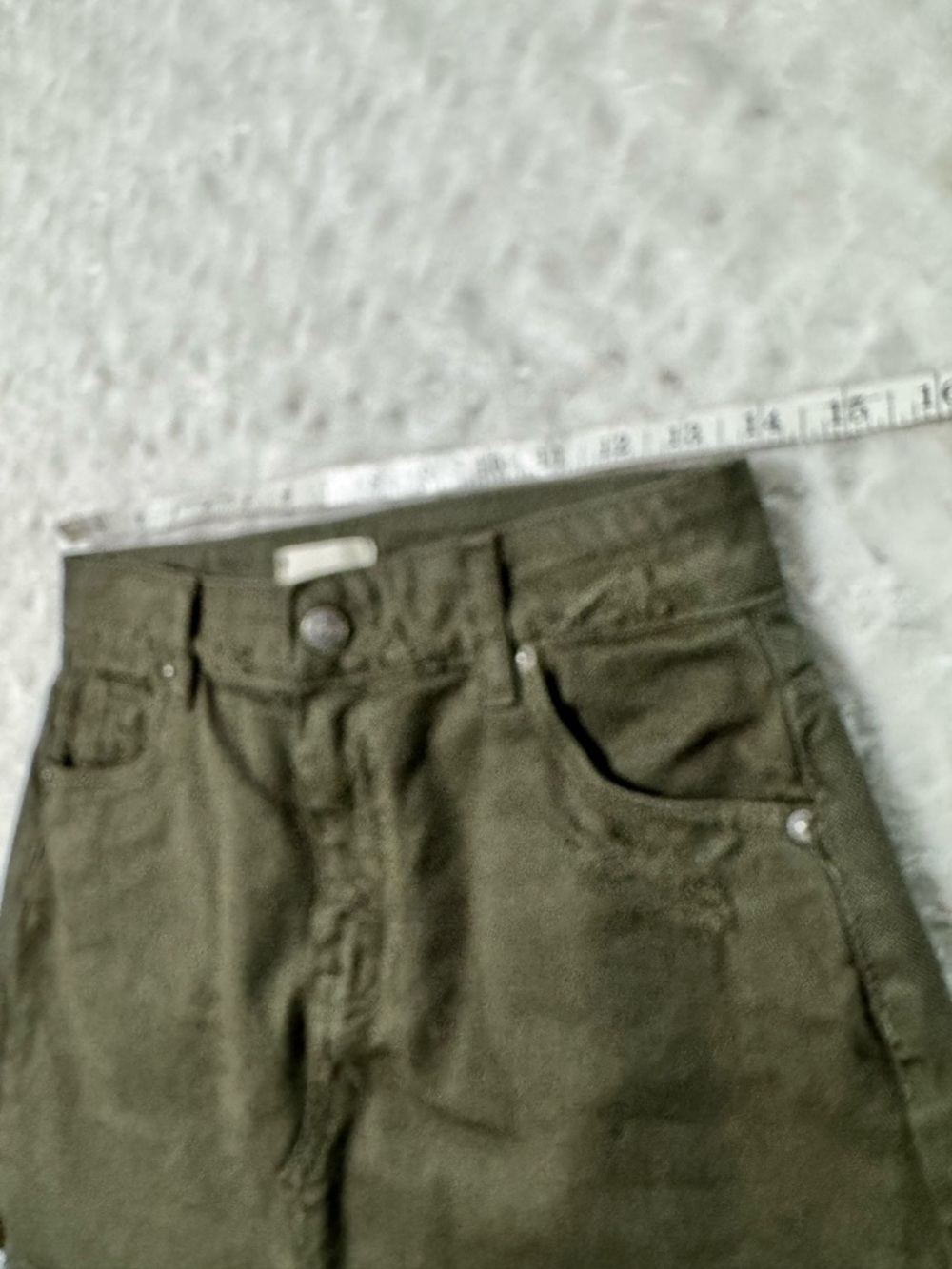 NWOT- VICOLO Olive Green Denim Mini Skirt -  Frayed Hem - Picture 11 of 11